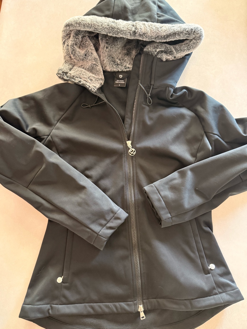 Daily Sports Black Jacket with Faux Fur Hood